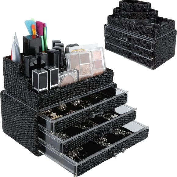 NWT Sparkling Bling Swarovski Crystal Rhinestone Makeup Organizer Jewelr…
